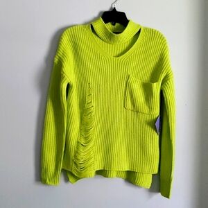 NWT Sweet & Sinful Distressed Neon Green Yellow Grunge Sweater
